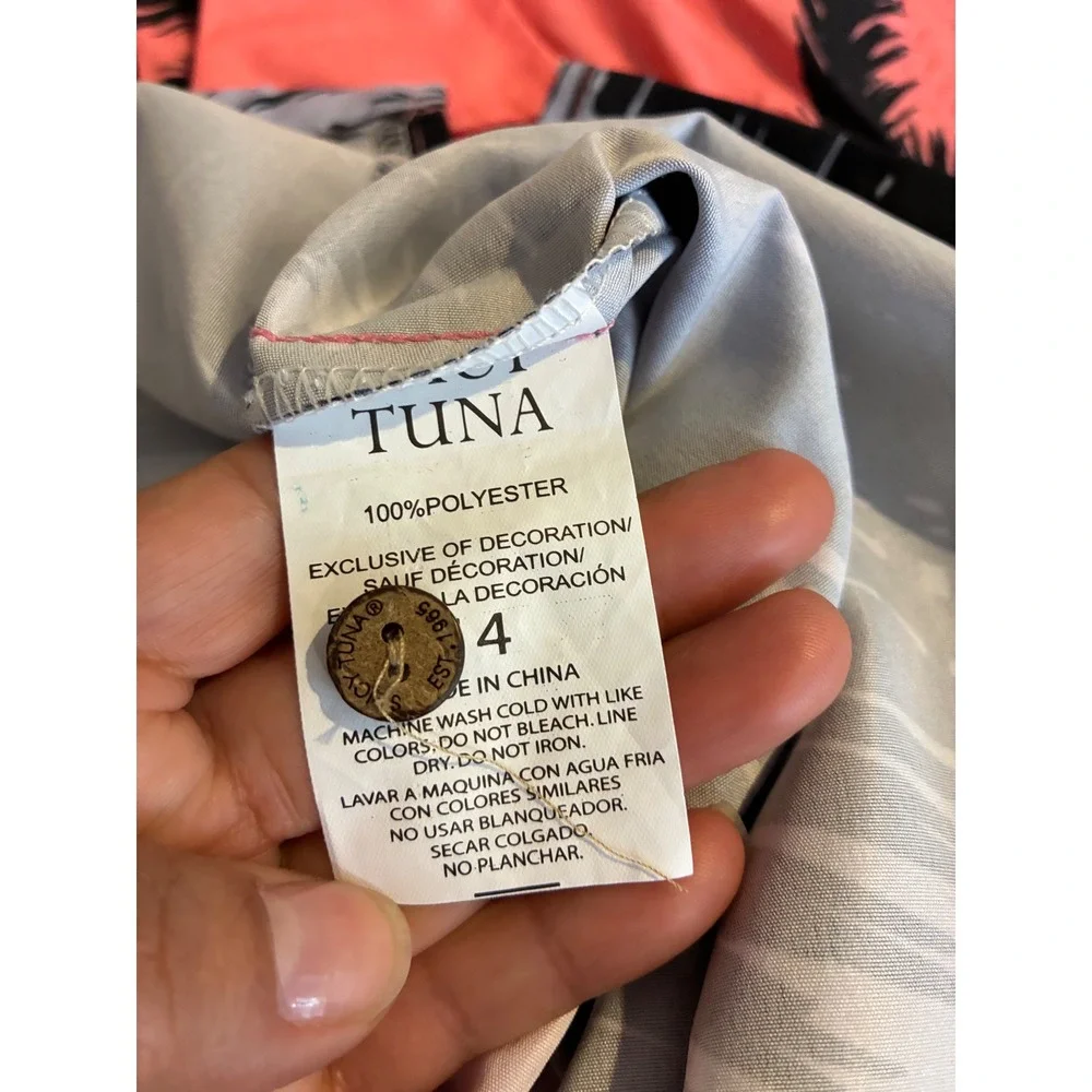 Spicy Tuna Palm Tree Hawaiian Shirt Tropical Resort Wear Pink‎ Black Size 14